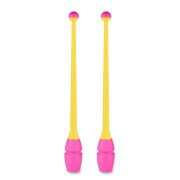 Булавы для худ. гимнастики INDIGO, IN017-YP, 36 см, пластик, каучук, в компл. 2шт, желто-роз