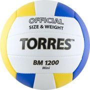 Мяч вол. сув. TORRES BM1200 Mini, V30031, р.1, диам. 15 см синт. кожа (ТПУ),маш.сш,бел-син-желт