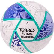 Мяч футзал. TORRES Futsal Training, FS323674, р.4,32 пан. ПУ, 4 подкл. слоя, ручн.сш,бело-фиолет-зел
