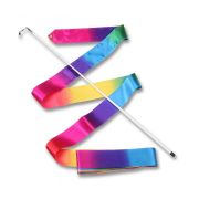 Лента гимнастическая с палочкой INDIGO 56см РАДУГА, АВ227-26, дл.6м, пластик,металл, атлас